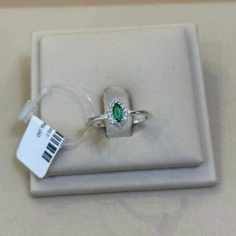 ANEL PRATA FORMATURA/SOLITÁRIO OVAL VERDE TAMANHO 21