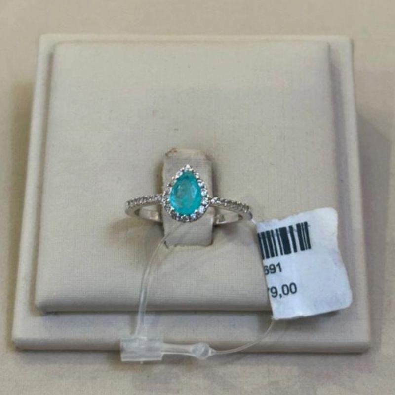 ANEL PRATA SOLITÁRIO GOTA TURQUESA TAMANHO 19