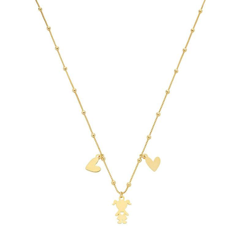 COLAR BOLINHAS COM CORAÇÕES E PINGENTE FILHO