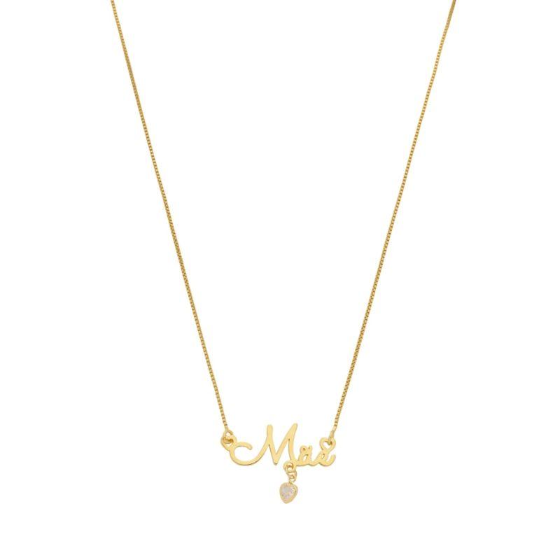 COLAR MÃE COM HORIZONTAL COM CORAÇÃO DE ZIRCÔNIA