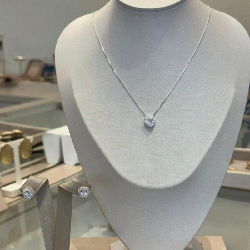 CONJUNTO PRATA CORAÇÃO ZIRCÔNIA CRISTAL