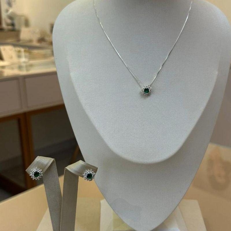 CONJUNTO PRATA REDONDO VERDE ESMERALDA