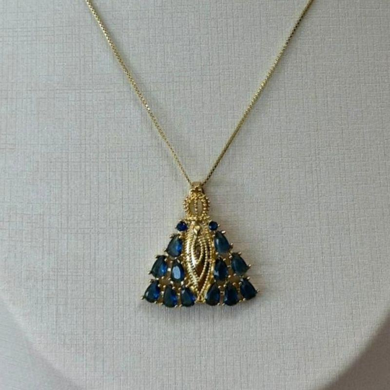 PINGENTE NOSSA SENHORA APARECIDA ZIRCÔNIAS GOTAS AZUIS