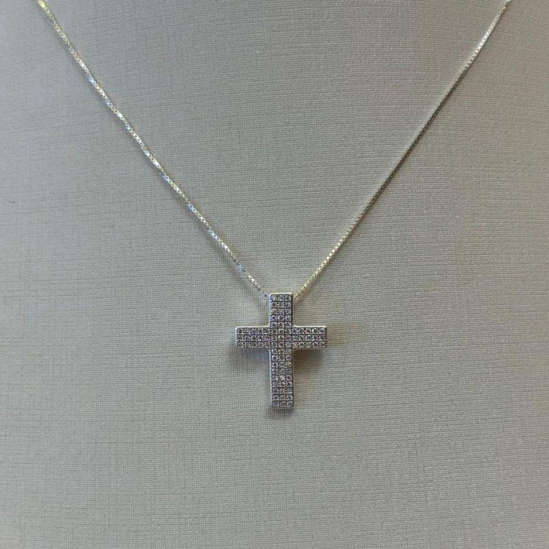 PINGENTE PRATA CRUZ CRAVEJADA