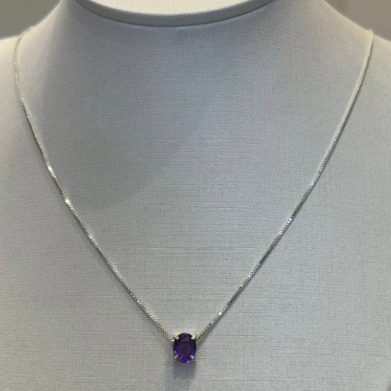 CORRENTE VENEZIANA PRATA PINGENTE PRATA OVAL AMETISTA