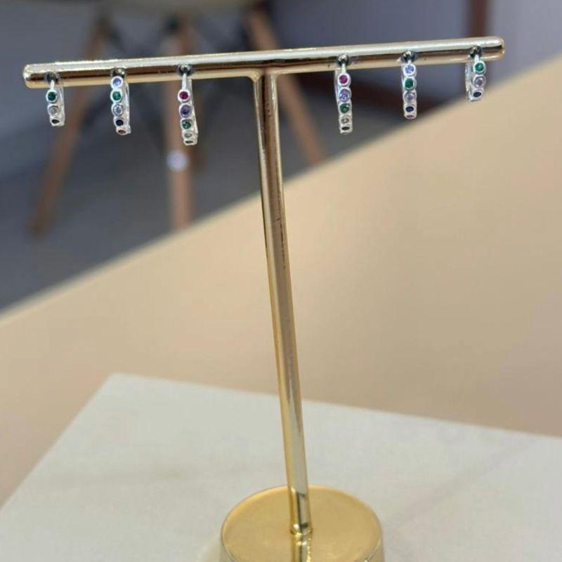 TRIO PRATA ARGOLAS CRAVEJADAS COLORS