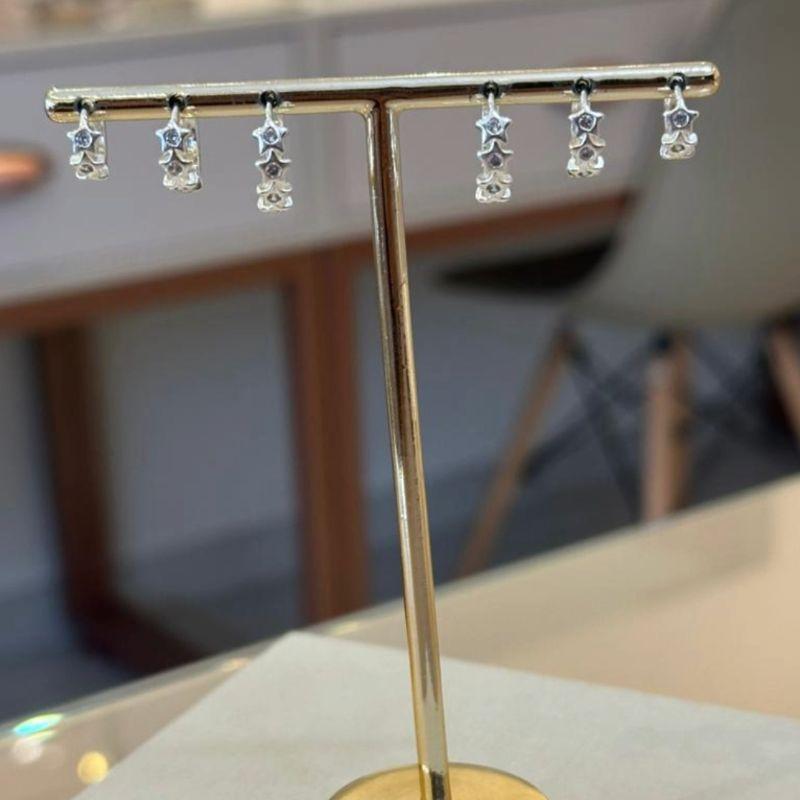 TRIO PRATA ARGOLAS ESTRELAS CRAVEJADAS