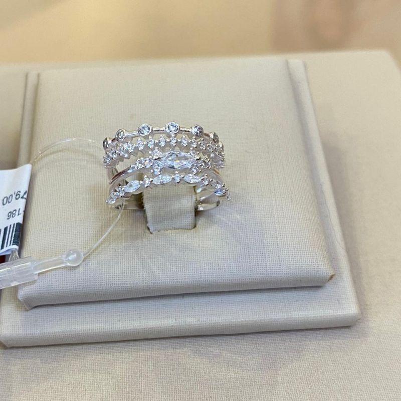 ANEL PRATA 4 AROS COM ZIRCÔNIAS CRISTAISTAMANHO 15