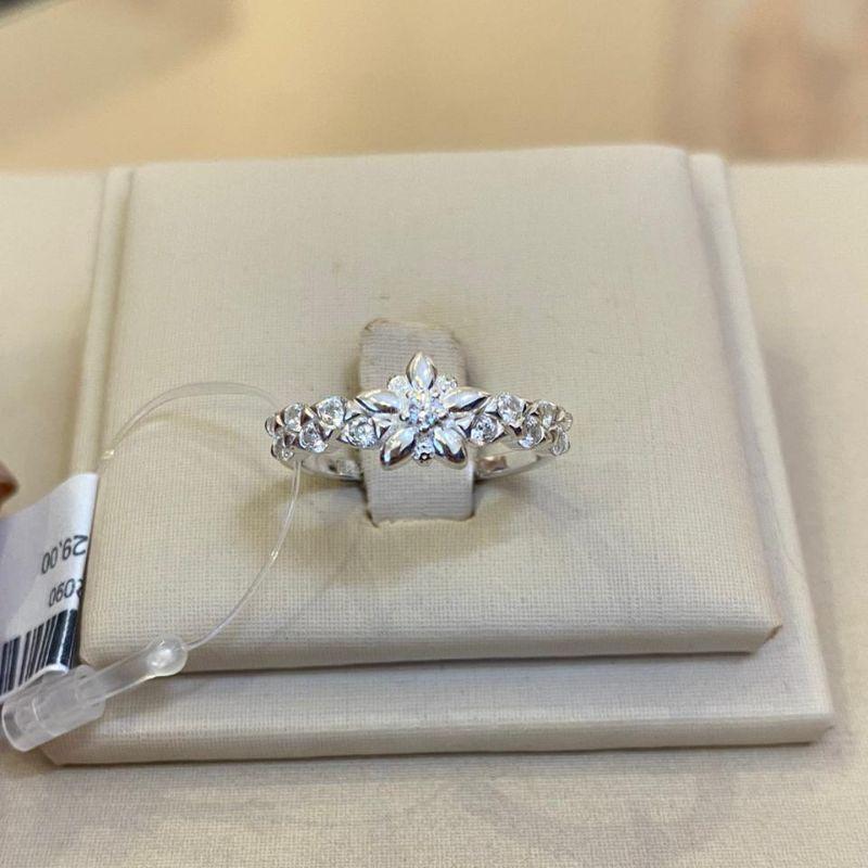 ANEL PRATA FLORES ZIRCÔNIAS CRISTAIS TAMANHO 20