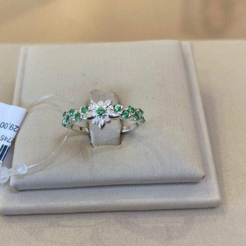 ANEL PRATA FLORES ZIRCÔNIAS VERDE TAMANHO 20