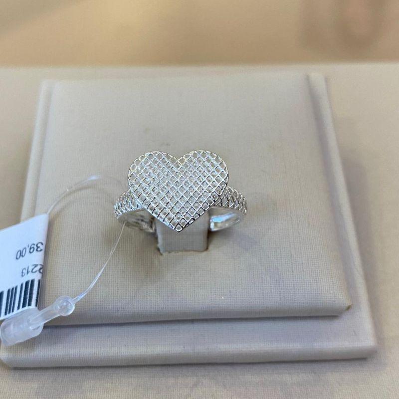 ANEL PRATA MALHA RENDADA CORAÇÃO GRANDE TAMANHO 18