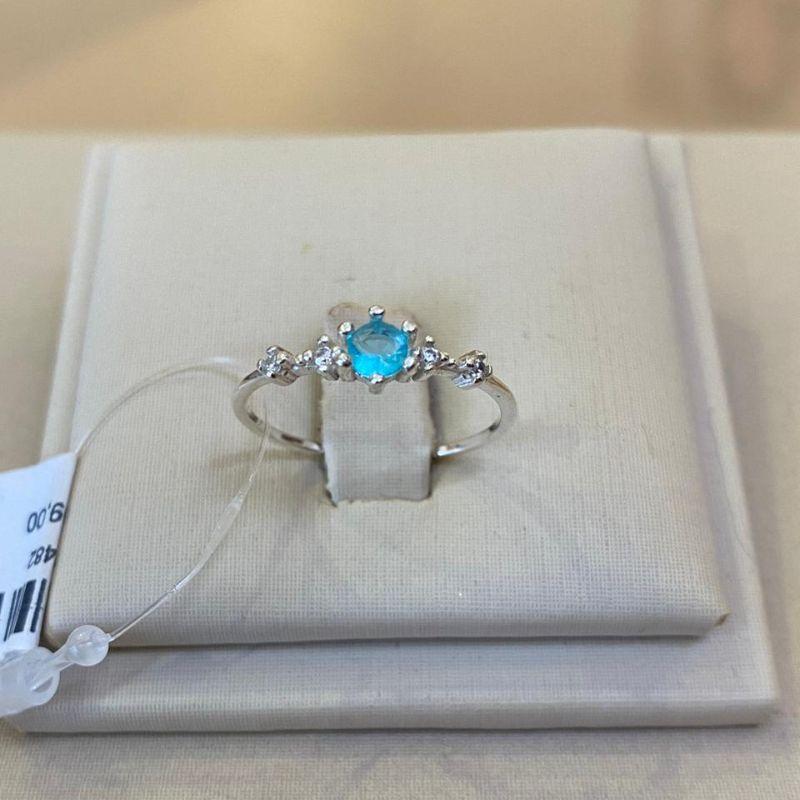 ANEL PRATA SOLITÁRIO AZUL TAMANHO 22