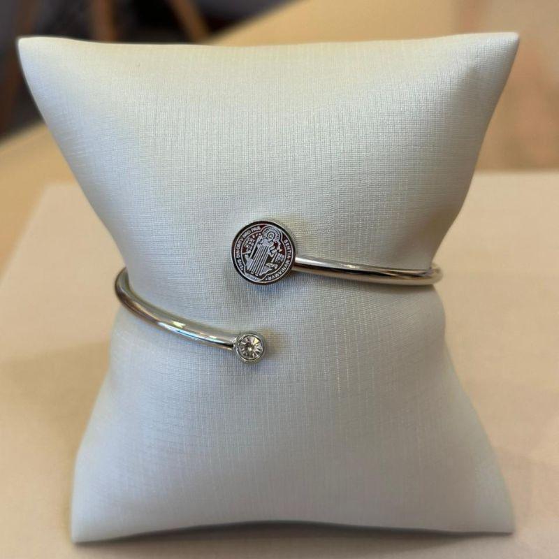 BRACELETE SÃO BENTO AÇO CRISTAL NA POTA