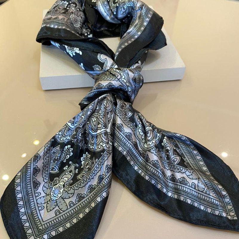 LENÇO PRETO E CINZA 90X90CM