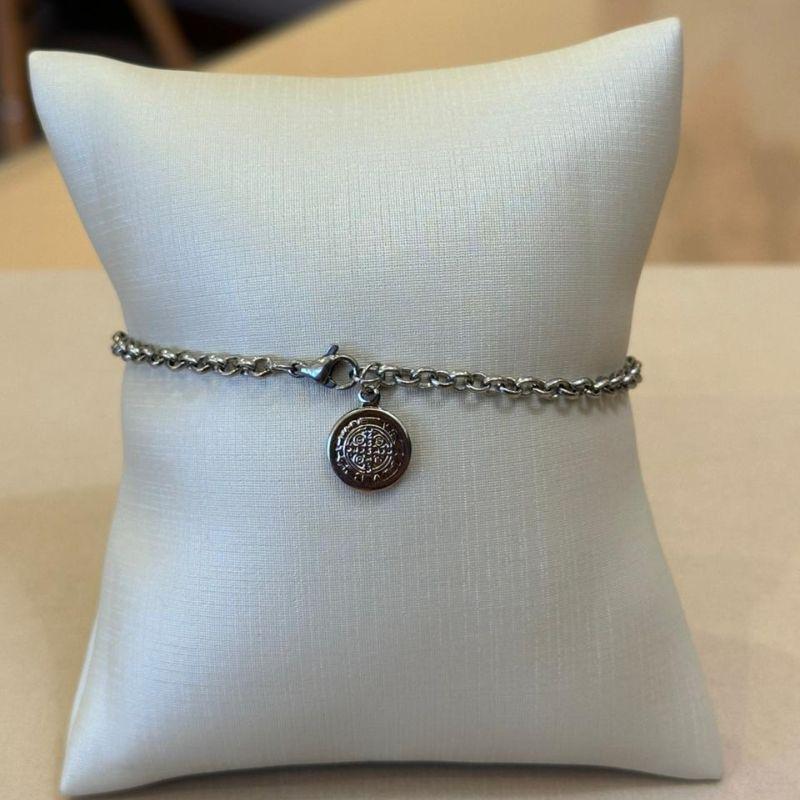 PULSEIRA ELO PORTUGUES AÇO 3MM COM MEDALHA DE SÃO BENTO