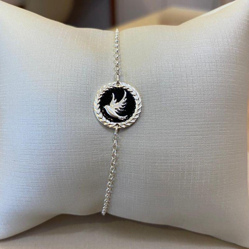 PULSEIRA PRATA ELO PORTUGUÊS C/ MEDALHA ESPÍRITO SANTO RESINADO