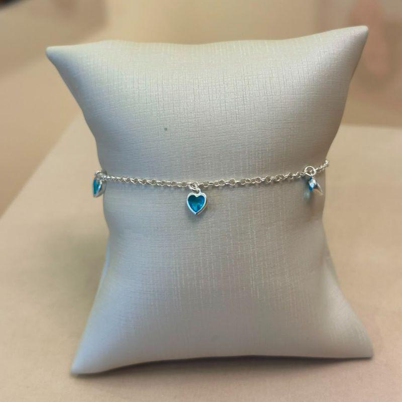 PULSEIRA PRATA CORAÇÕES ZIRCÔNIAS AZUIS