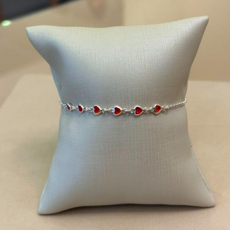 PULSEIRA PRATA CORAÇÕES ZIRCÔNIAS VERMELHAS