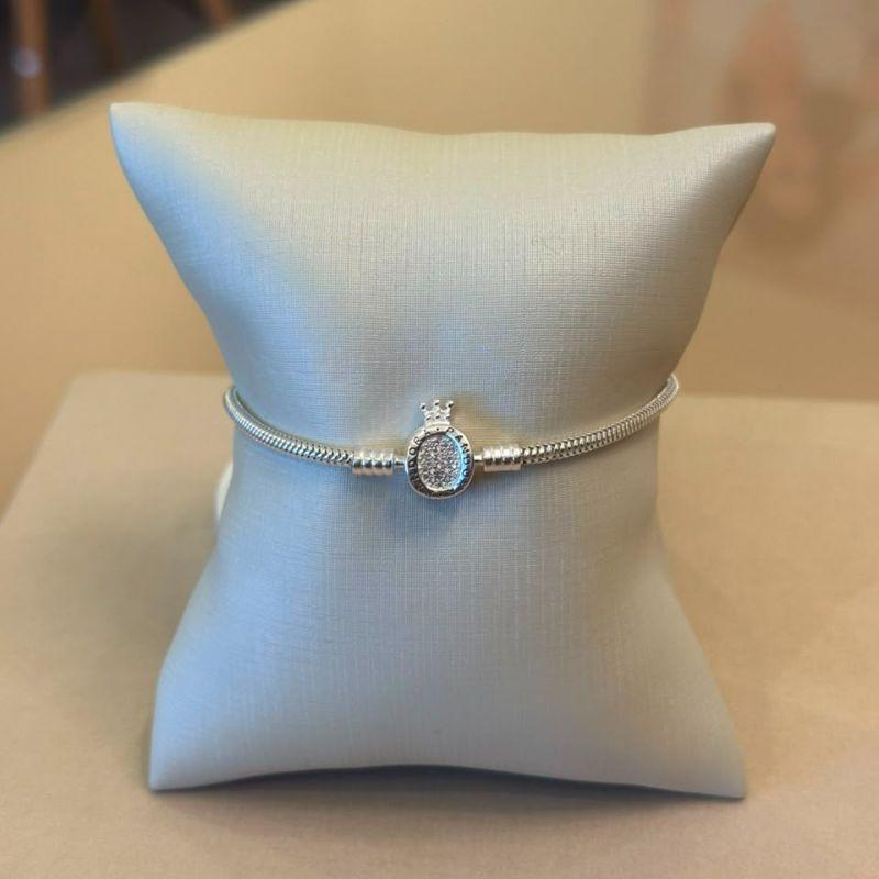 PULSEIRA PANDORA PRATA FECHO COROA CRAVEJADO 19CM
