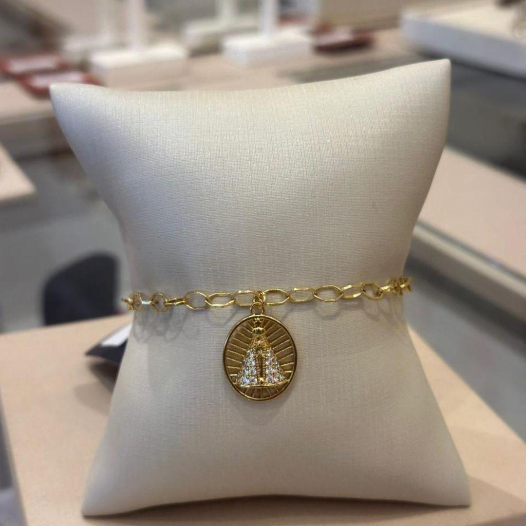 PULSEIRA ELOS MEDALHA NOSSA SENHORA APARECIDA CRAVEJADA